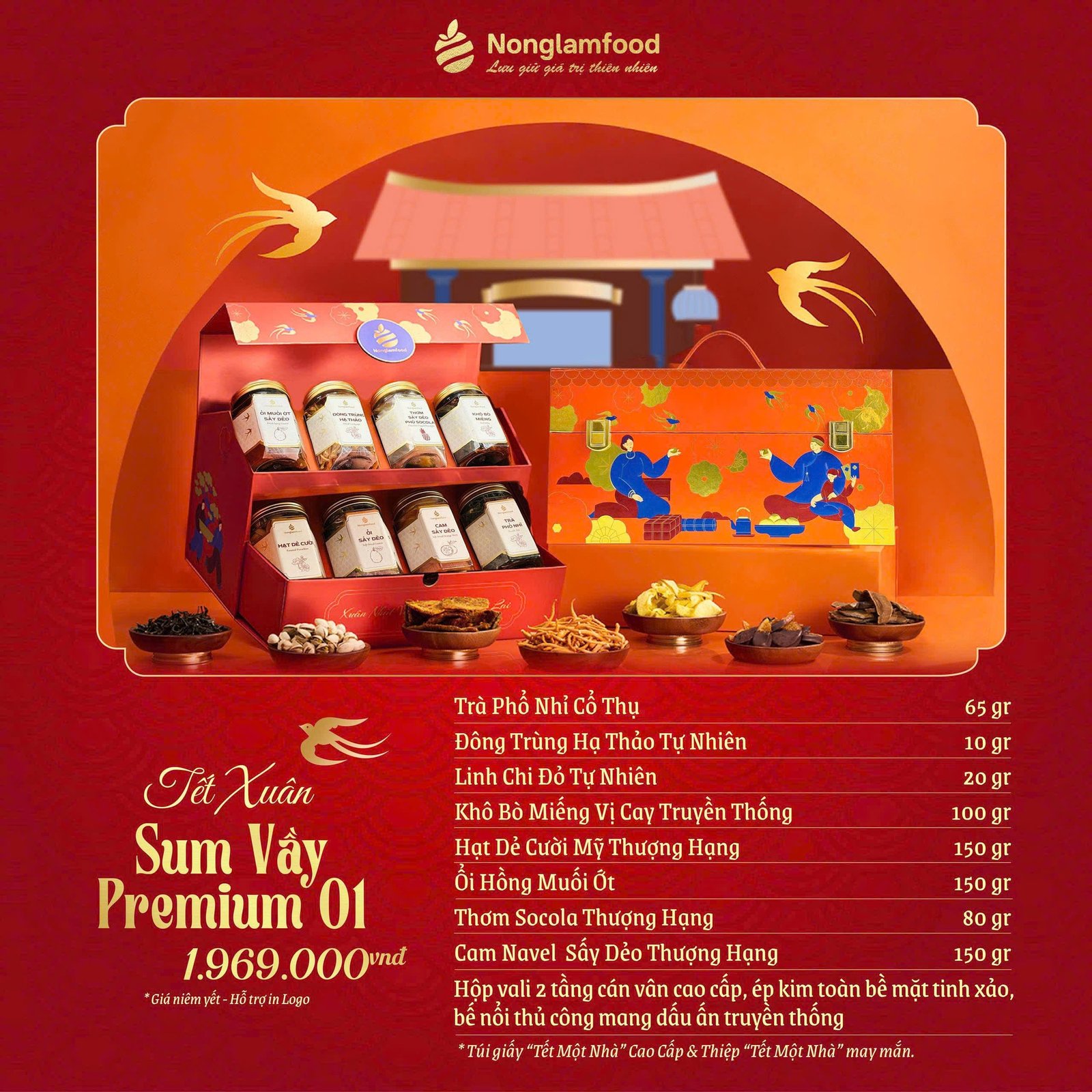 Hộp Quà Tết 2026 - Xuân sum vầy Premium 01 (kèm túi)