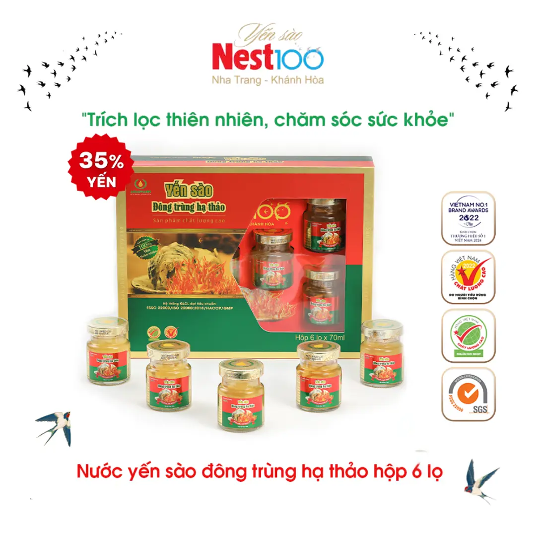 Nước Yến sào Đông trùng hạ thảo Nest100 - Có đường