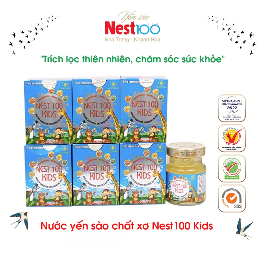 Nước Yến sào Nest100 Kids – Chất xơ tiêu hóa khỏe mạnh (6 lọ)